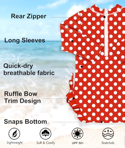 Image of BesserBay Baby Girl Swimsuit UPF 50+ Long Sleeve Zipper Snaps Bottom One Piece Rash Guard 0-36 Months