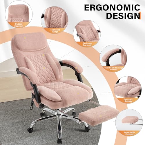 Image of 500LBS Massage Office Chair, 6 Points Vibration & Heat Executive Office Chairs, 135Reclining Comfy Desk Chair with Foot Rest, Wider & Thicker Seat Cushion, Fabric Big and Tall Gaming Chair, Pink