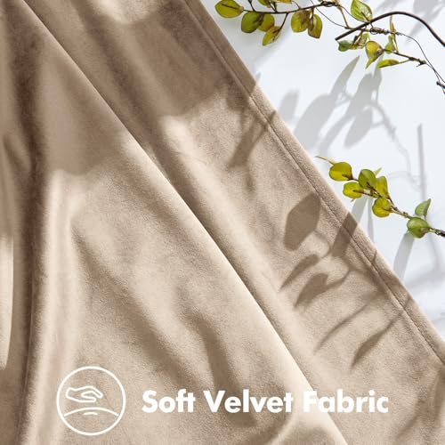 Image of MIULEE Camel Beige Velvet Curtains 90 inches Long, Pinch Pleated Blackout Drapes with Hooks, Thermal Insulated Pinch Pleat Panels for Bedroom Living Room, 2 Panels