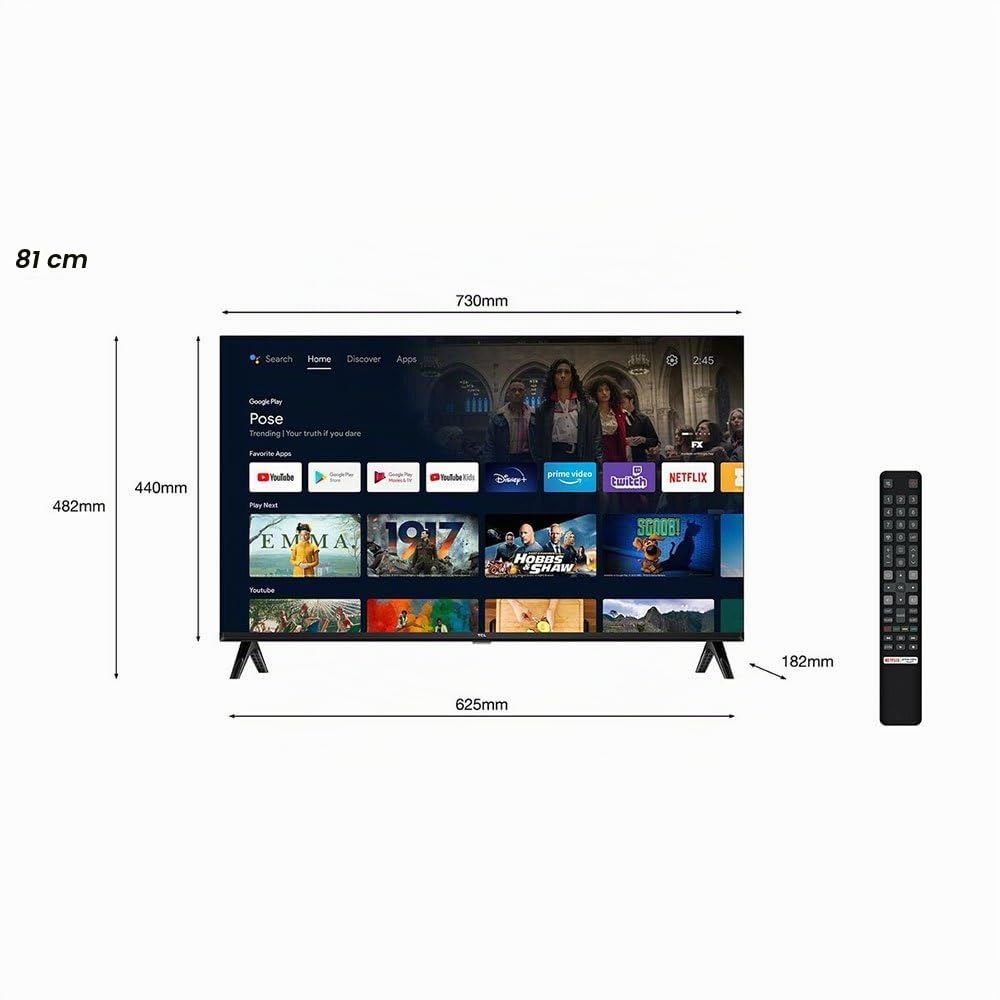 TCL 32S5400AF - Série S5400AF Android TV 32" Full HD avec HDR et Micro Dimming - Compatible avec Google Assistant, Chromecast et Google Home, Design sans Bords