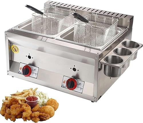 Cesta de freidora de grasa comercial 10L20L30L Freidora comercial de gas LPG con cesta y tapa, freidora de gas profunda de encimera de acero inoxidable, para cocina casera
