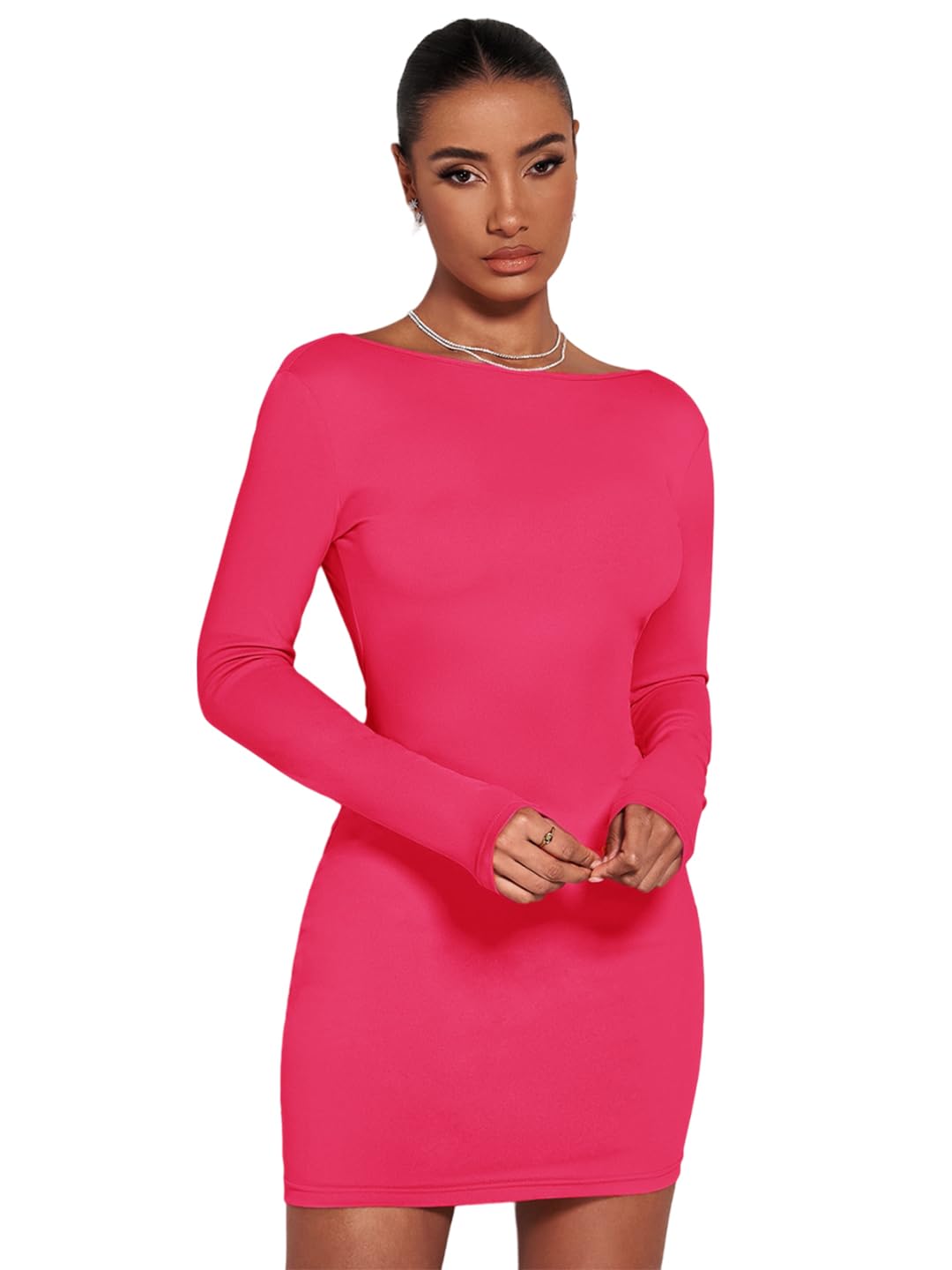 Kotty Women's Boat Neck Bodycon Dress(Pink,Xl)