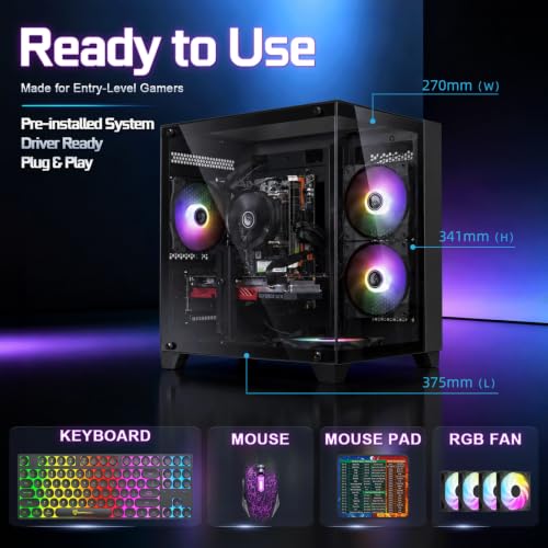 Image of Prebuilt Gaming PC Desktop,AMD Ryzen R3 Business Office Tower Computers PC | RX590 8G Graphics Card, 16GB RAM and 512GB SSD, WiFi, Win11 Home, Suitable for Study,transaction,Entertainment,Gaming, etc.
