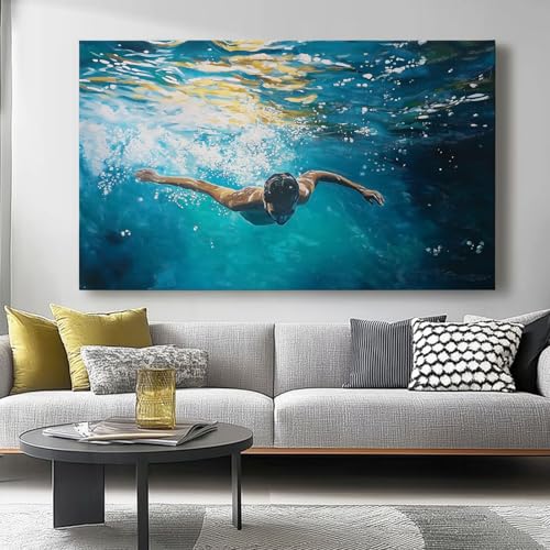 Cuadro sobre Lienzo 100l x50an cm Sin marco Impresión en material tejido no tejido cuadros Deportes Natación Realista decoracion salon modernos lienzos decorativos dormitorios Azul Marrón