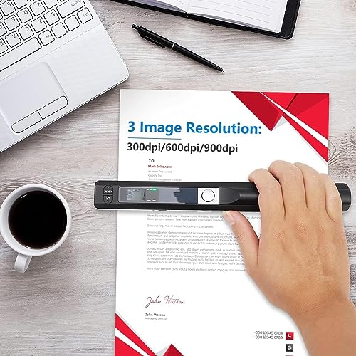 Image of Portable Scanner, 900 DPI Handheld Photo Scanner Wand for A4 Documents, JPG PDF Formats, Uploads Images to Computer Via USB Cable (Black)