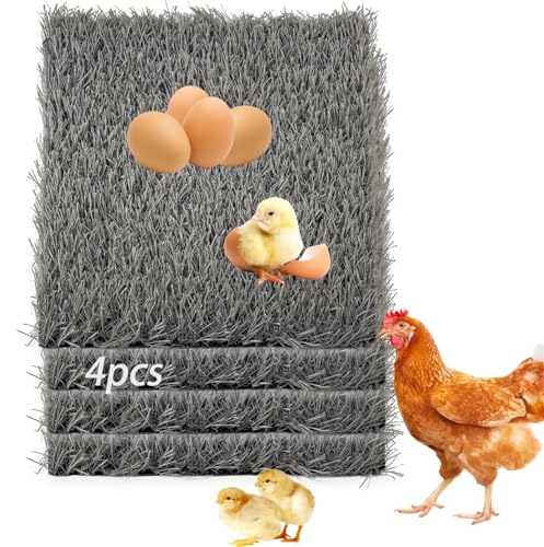 Image of Chicken Nest Pads Washable,4 Pack Nesting Pads for Chicken Coop,11.8X11.8 Inch Artificial Grass Mat Egg Laying Mats Reusable Rug Turf Poultry Habitat Bedding (Grey)
