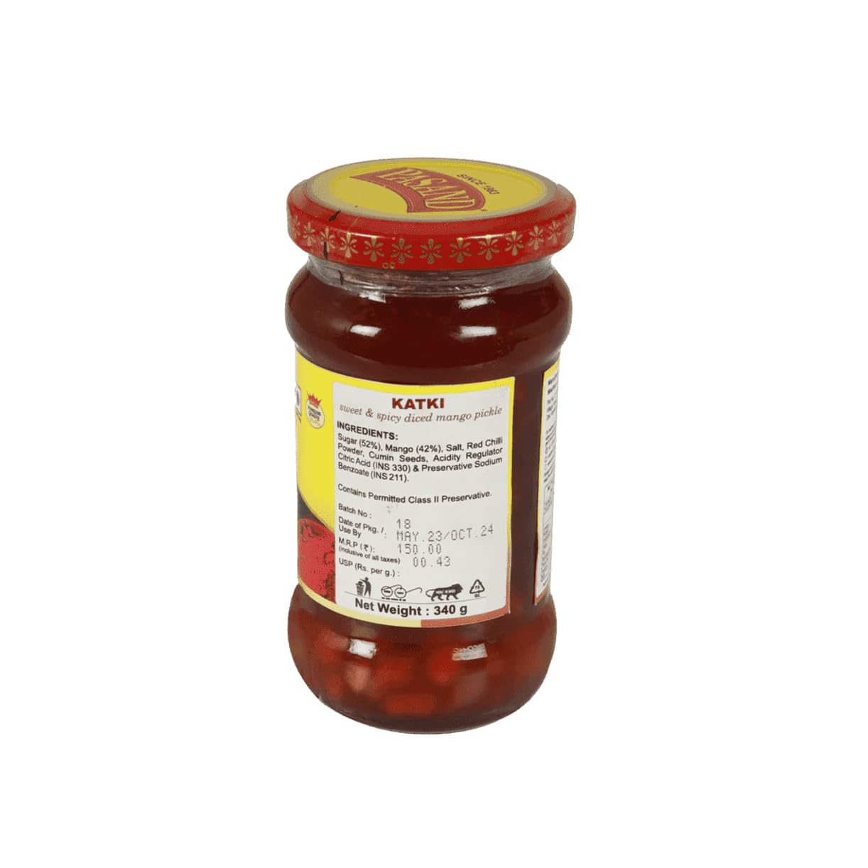 PASAND Katki Keri Pickle 340g | Traditional Gujarati Sweet Mango Pickle | Diced Raw Mango Achar | Authentic Katki Style Pickle | Sweet & Spicy Homemade Taste | Glass Jar 4