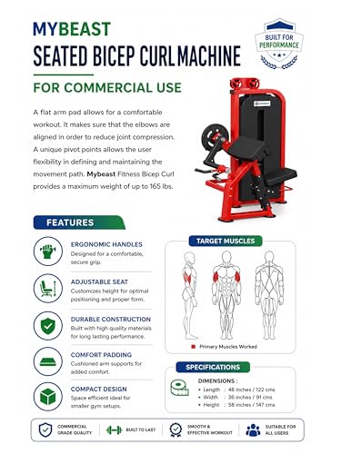 Image of Mybeast Biceps Curl Machine with Adjustable Seat for Targetting Biceps Muscles for Home Use and Commercial Use