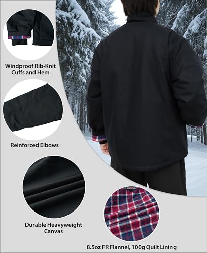 Image of BOCOMAL FR Jacket Insulated Flame Resistant Canvas Coat CAT4 Winter Outwear | NFPA2112 CAT4,Utility Cargo Pockets,Heavyweight Duck Shell,180g Modacrylic Quilted,Plaid Flannel lining,Water Stain Resistant