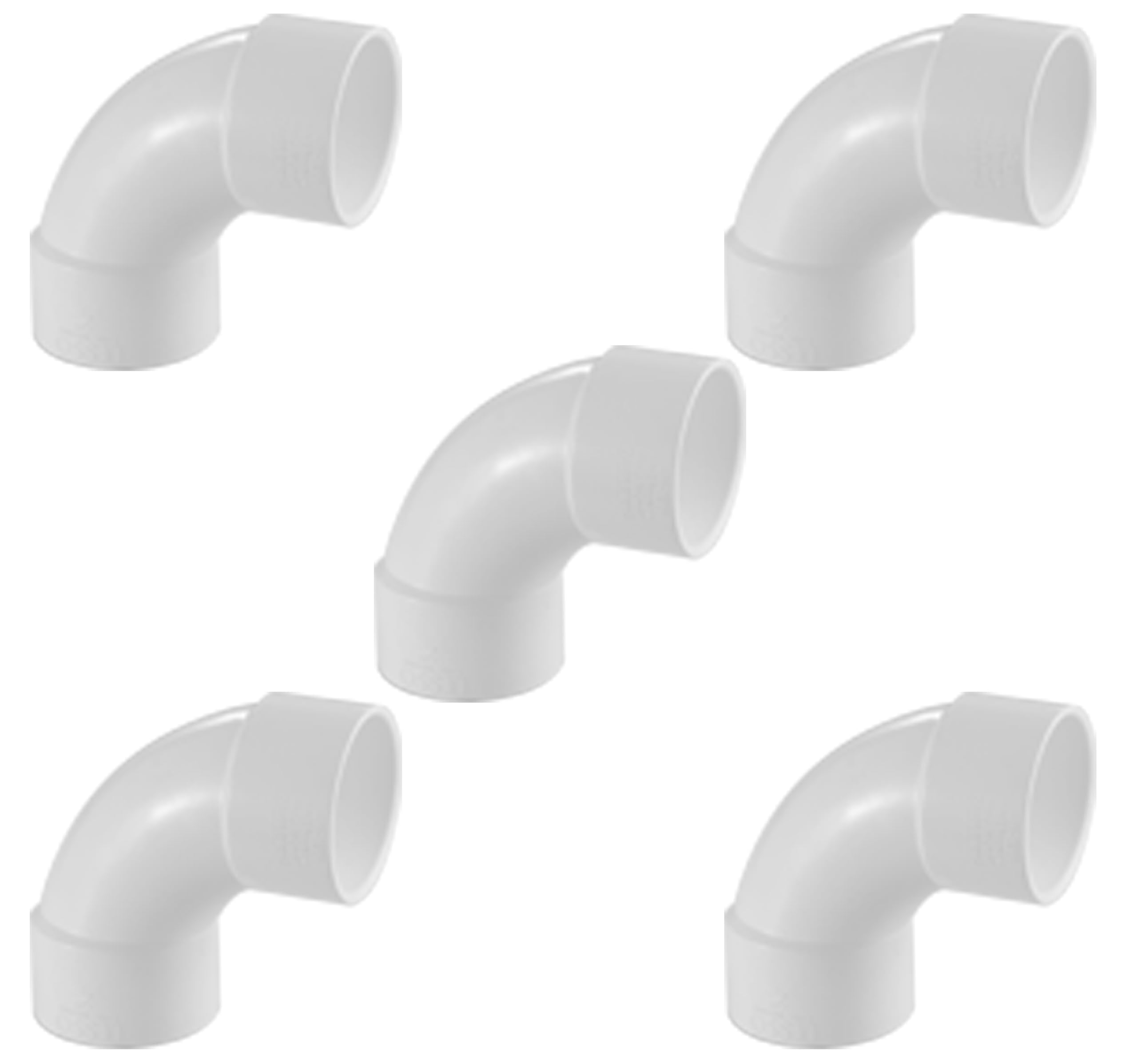 Lesso America 406 Series PVC Pipe Fitting - 90°Sweep Elbow - Schedule 40 (White) - 2" (SOC × SOC) / High-Flow Capacity/Plumbing (406-020S) (5 Pack)