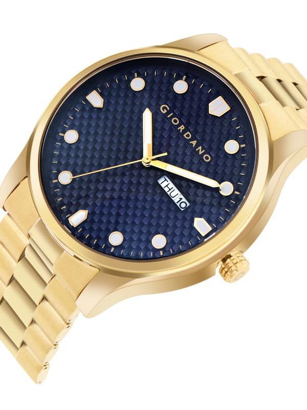 Image of Giordano Analog Watch for Men with Two-Tone Stainless Steel Strap & Textured Dial, Day-Date Display, Elegant Casual Style