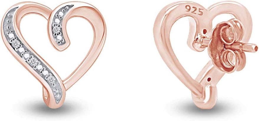 Heart Stud Earrings for Women in 14K Gold Plated 925 Sterling Silver with Round Cut Lab Grown or Natural Diamond Accents (0.02 Cttw) – Push Back, Dainty Jewelry Gift for Her