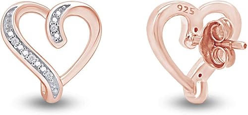 Miniatura 3 de Pendientes de corazón de diamante natural de forma redonda en oro de 14 quilates sobre plata de ley