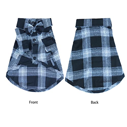 Soft Casual Dog Plaid Shirt,Gentle Dog Western Shirt Pet Clothes, Dog Cotton Shirt With Bow Tie For Wedding,Christmas Costumes (X-Small, White&Black) #TOP1
