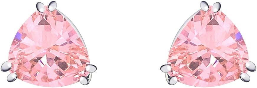 Triangle Trillion-Cut Color CZ Studs Clip On Stud Earrings Silver Plated image 2