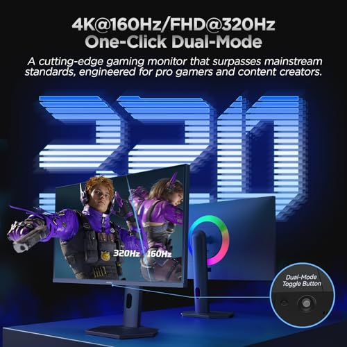 Image of KOORUI 27 inch 4K QD-Mini LED Gaming Monitor - Dual-Mode (UHD 160Hz or FHD 320Hz), 1ms, 99% Adobe RGB, HDR1400, 90W USB-C, HDMI 2.1 /DP1.4, VESA, Tilt Height Swivel Vertical Adjustment, Black, S2741LM