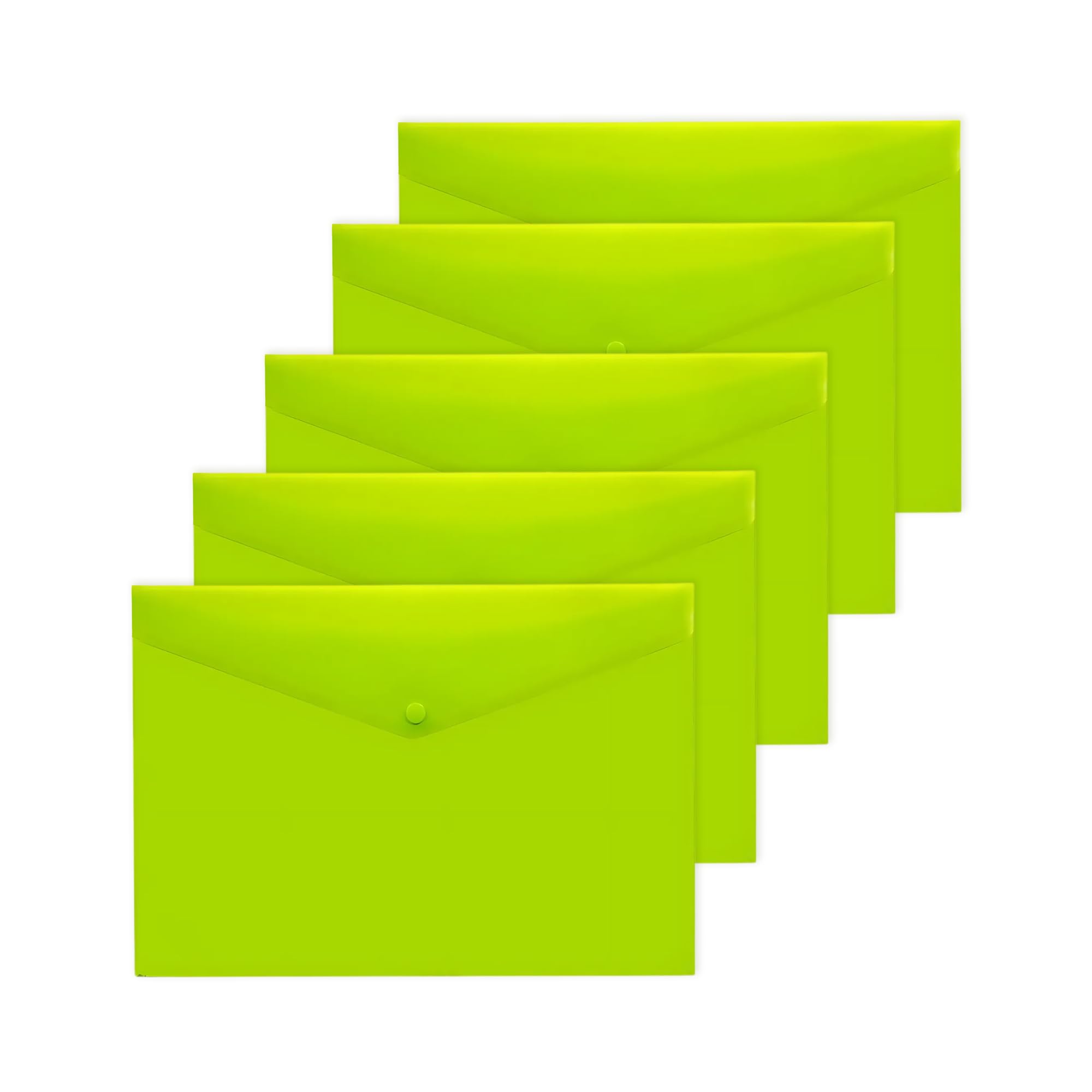 Lotus A4+ 50% Recycled Solid Press Stud Popper Wallet, Plastic Folders (5, Green)