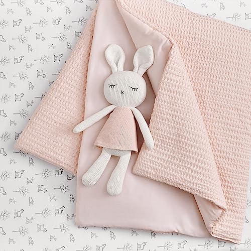 Image of Levtex Baby - Mills Waffle Crib Bed Set - Baby Nursery Set - Blush Pink - Blush Pink Textured Waffle - 4 Piece Set Includes Quilt, Fitted Sheet, Dust Ruffle and Rope Basket