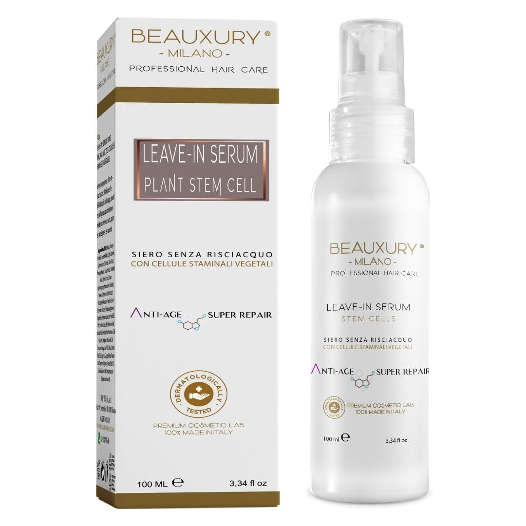 Beauxury Milano Leave In Serum alla Bava di Lumaca per Capelli Lisci e Mossi Danneggiati, Siero Azione Anticrespo e Anti-Age con Staminali Vegetali, Termoprotettore Nutriente da 100 ml