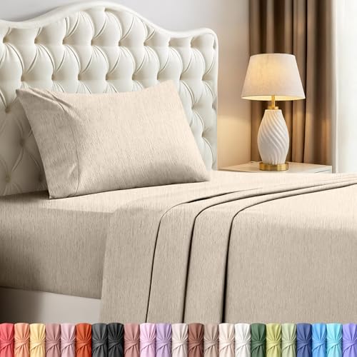 Image of Utopia Bedding Twin Sheet Set - 3 Piece Bed Sheets for Cal King Size Bed, Soft and Breathable Microfiber, Includes 1 Fitted Sheet, 1 Flat Sheet and 2 Pillowcases (Heather Beige)