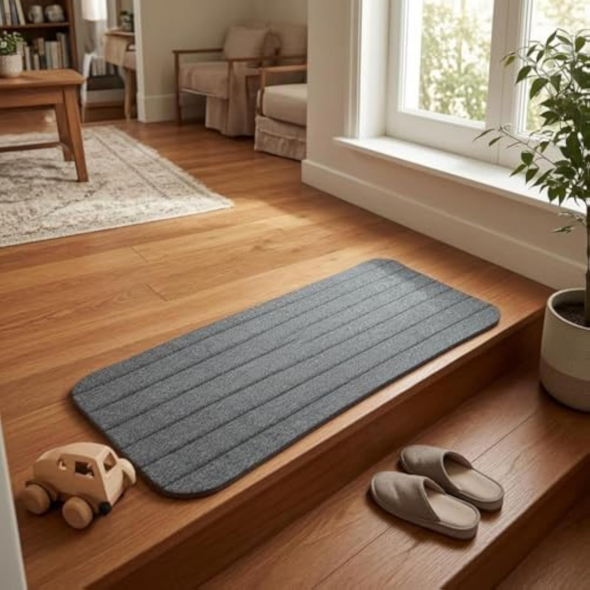 Striped Hook and Loop Stair Step Mat, Blue-Gray, 3-Pack