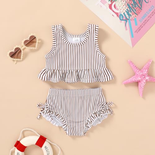 Image of HAPPYMA Baby Swimsuit Toddler Girl Bathing Suit Summer Stripe Bikini Set Beach Two Piece Swim Wear