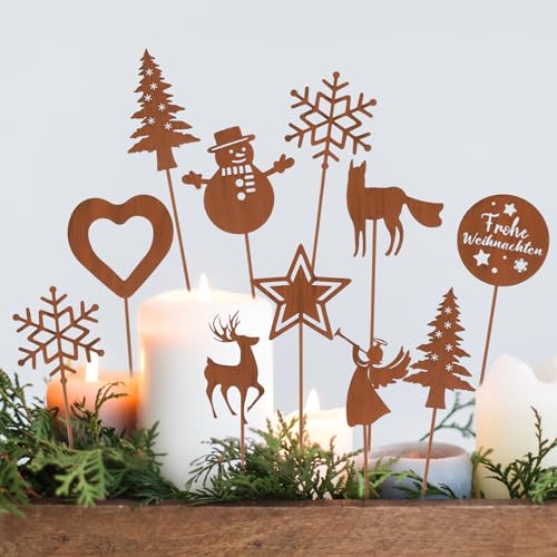 Weihnachtsdeko für Balkonkästen 13 Gulfmew 11er Set Garten Roststecker Metall Adventskranz Rost...