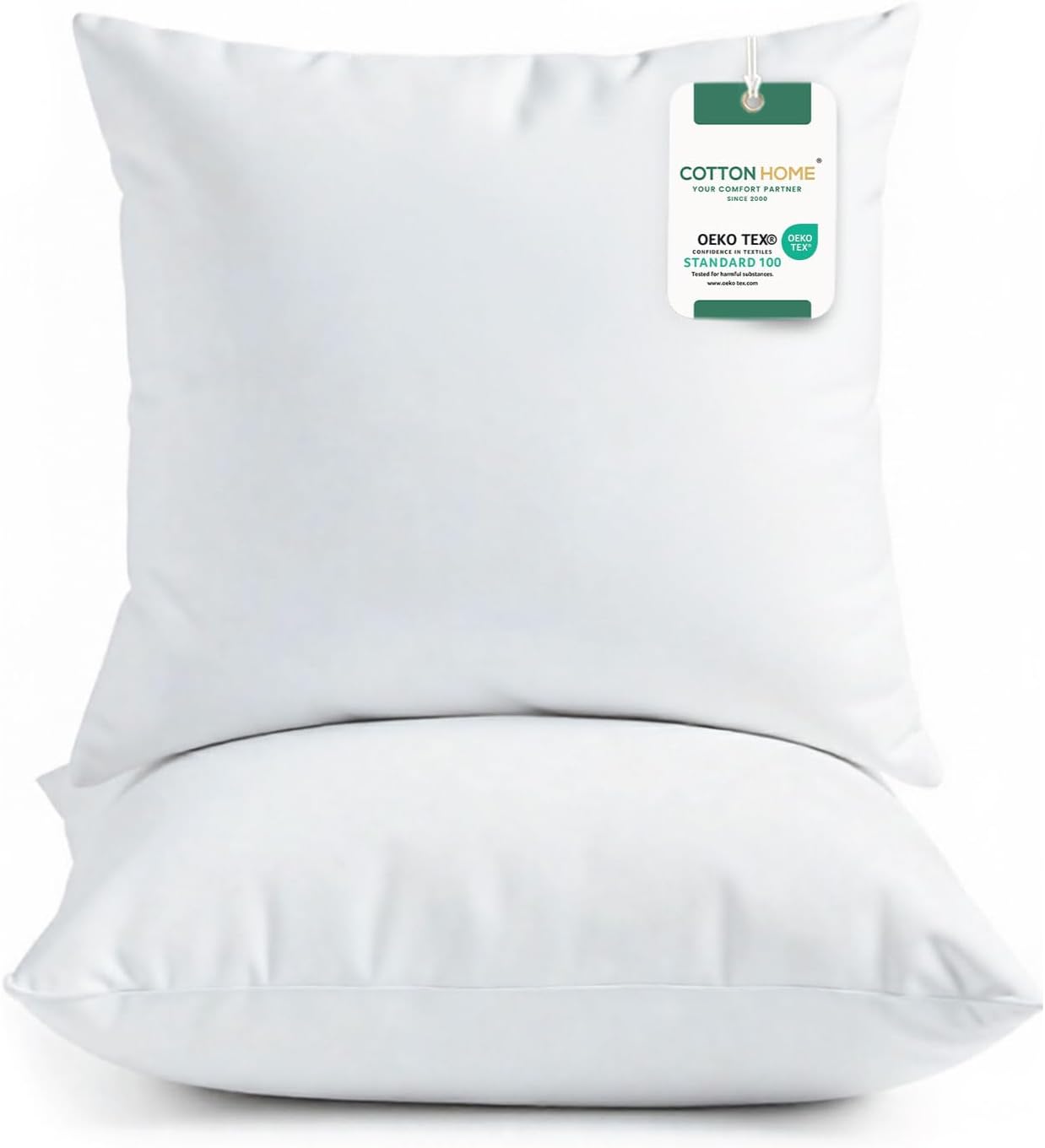 Cotton Home Casual Bedding Throw Pillows Insert Cushion Filler Outer Cover HD Microfiber Filling 400 grams Ultra Soft Fiber Size 45x45cm / 18x18inch Cushion Inserts Home Decor | White (Pack of 2)