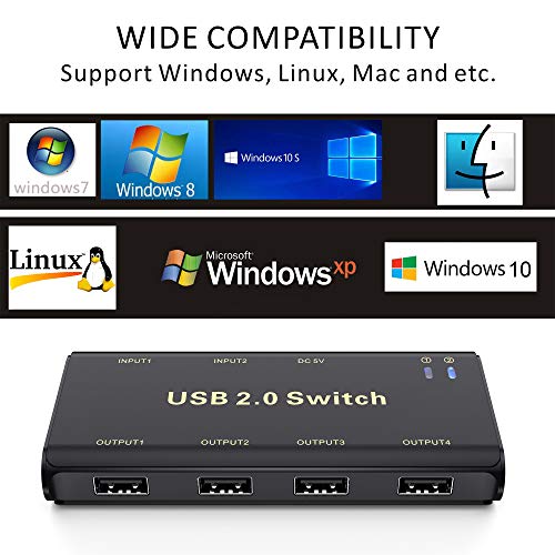 image for USB Switch Selector,ABLEWE KVM Switcher 4-Port USB 2.0 Peripheral Shar