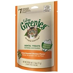 FELINE GREENIES Natural Dental Care Cat Treats Oven Roasted Chicken Flavor, 2.5 oz. Pouch