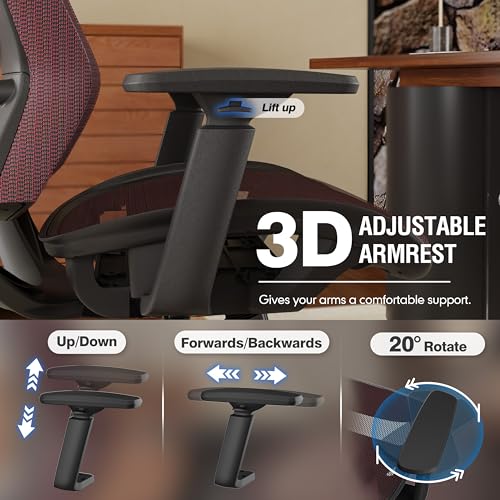 Image of ELABEST Mesh Office Chair,Ergonomic Computer Desk Chair,Sturdy Task Chair- Adjustable Lumbar Support & Armrests,Tilt Function,Comfort Wide Seat,Swivel Home Office Chair (Red)