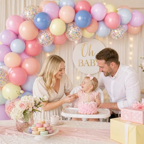 Image of Pastel Balloons 60pcs 12 Inch Macaron Pastel Pink Blue Yellow Mint Lavender Rainbow Latex Balloon with Colorful Confetti Balloons for Baby Shower Bridal Shower Ice Cream Birthday Wedding Party Decor