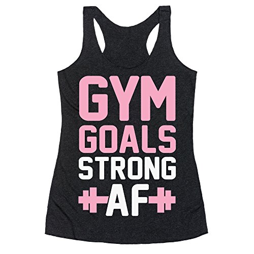 LookHUMAN Gym Goals: Strong AF Small Heathered Black Women's Racerback Tank