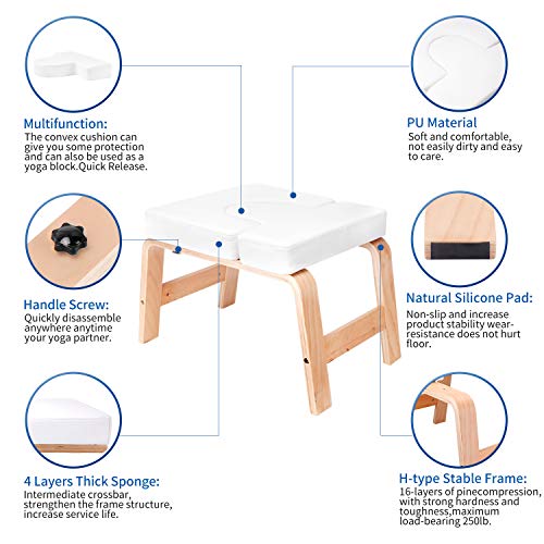 XMIAO Yoga Headstand Bench, Multifunctional Yoga Inversion Chair with Solid Wood Frame,Yoga Headstand Stool Idea for Workout, Fitness and Gym Relieve Fatigue and Body Building (White)