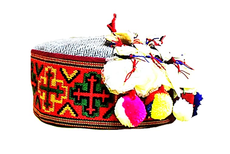 Image of CHAMBA HERITAGE Cotton Unisex Traditional Himachali Cap /Pahadi Topi with Attachable Sacred Flower + 03 Multicolour, Large