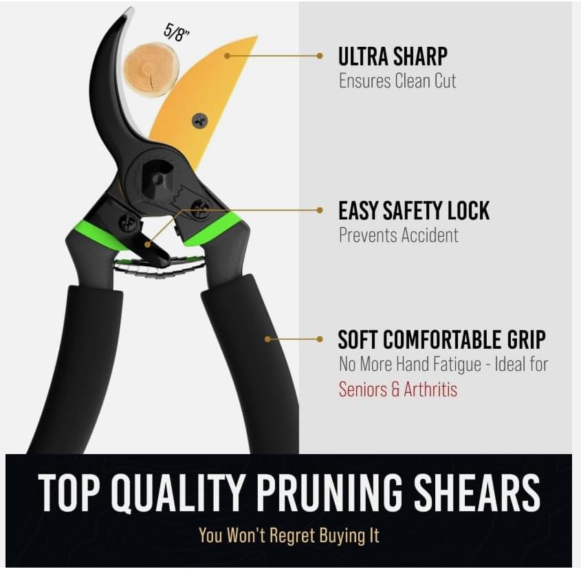 Ultra Sharp Steel Pruning Shears - Cuts 3X Easier, Weak Hand Arthritis