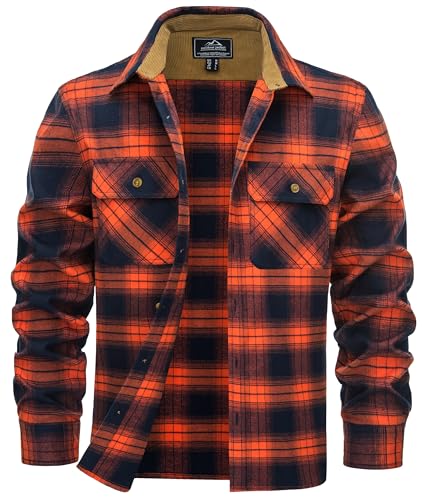 Cotrasen Flannel Shirt for Men Plaid Regular Fit Long Sleeve Cotton Button Up Casual Work Shirts Jacket with 2 Pockets