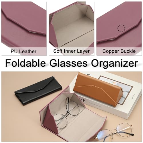 Image of PATIKIL Foldable Glasses Case, Triangle Magnetic Sunglasses Organizer Case PU Leather Hard Eyeglass Case for Women (2 Pcs)