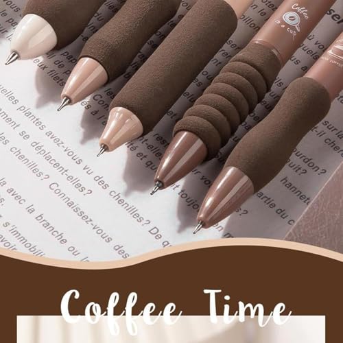 Image of Shuttle Art 5 Pcs Coffee Theme Pen Set 0.5mm Blue Ink Retractable Pens with Soft Rubber Grip | Fine Point Smooth Writing Pens for Journaling, School, Office & Stationery Lovers