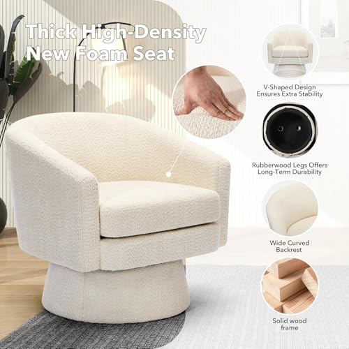 Sillón redondo chenille beige con giro 360 grados miniatura 3