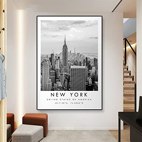 TANYANG Minimalist New York Travel Print Poster New York City Black White Print Unique Wall Art Canvas Painting Coordinates Home Decor 60X90Cm Sans Cadre