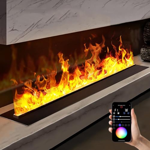 Water Vapor Fireplace with Real Water- Flame Vapour, Multiple Flame Colors and 5 Levels Flame Adjustment, Led Indoor Embedded Touchable Atomized Flame,1500mm-multicolor-app