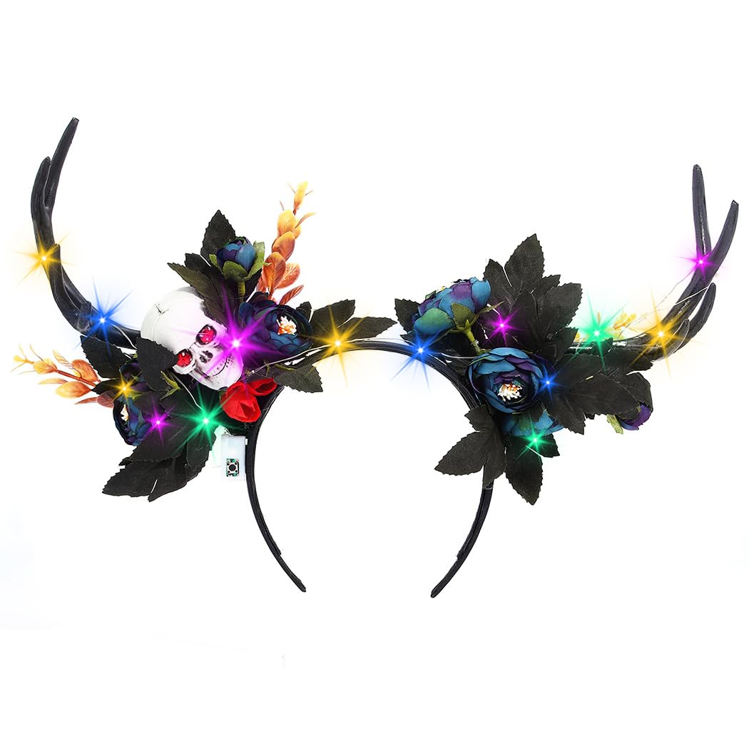 Flayem Halloween Flower Headband Deer Black Costume Women's Skull Headbands Party Hair Hoop