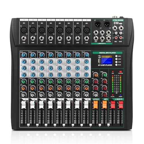 XTUGA CT80 Table de mixage audio professionnelle 8 pistespour ordinateur, contrôleur de son, interface audio avec effet numérique, mixeur de studio avec...