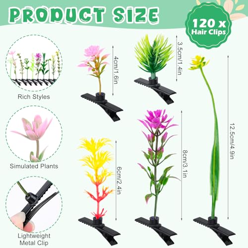 Pinzas para el cabello Hysagtek Bean Sprouts Rave, 120 piezas | Estilo mixto, diseño de plantitas, brochecitos de césped, setas y mariposas, para mujeres y niñas miniatura 2
