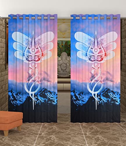 Image of UNITMALL Digital Printed God Curtains 1 Piece | Home Mandir Pooja Room Decor Bhgwan Window Curtain 5ft | Polyester Eyelet Drapes & Panels (4x5 Feet, Vishnuji Luxmiji)
