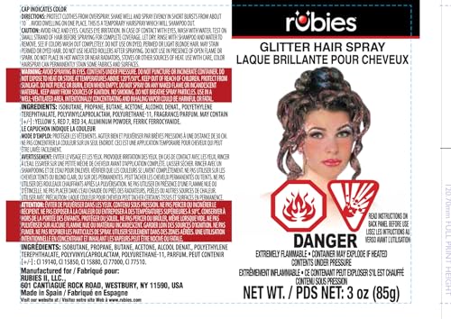 Image of Rubies Silver Glitter Haircolor Costume Hairspray for Adults, Unisex 3 Ounce (Pack of 5)