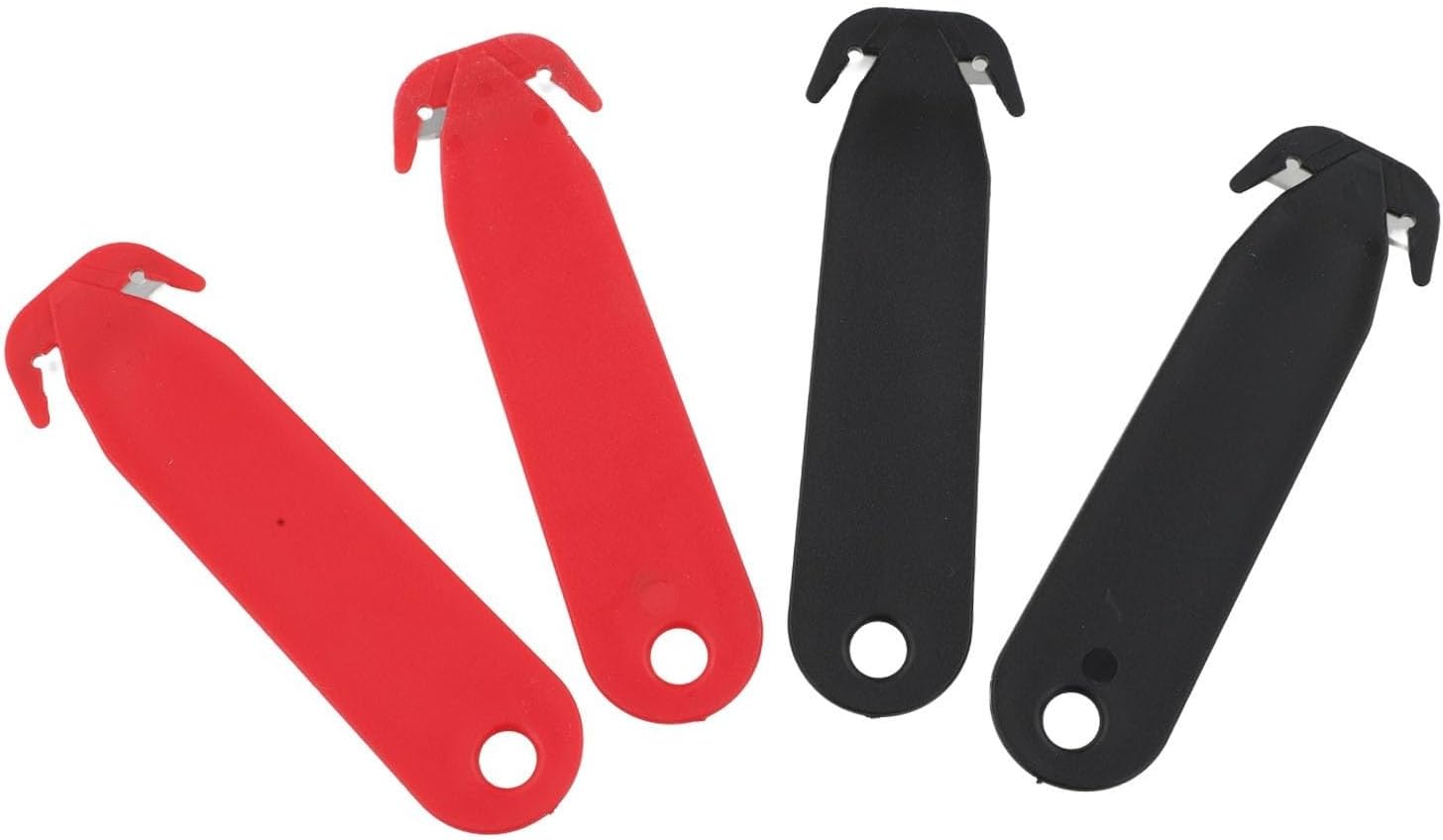 4PCS Double-Edged Safety Box Cutter with Stainless Steel and Plastic Handle, Multi-Purpose for Opening Packages and Cutting Paper or Film(black and white)