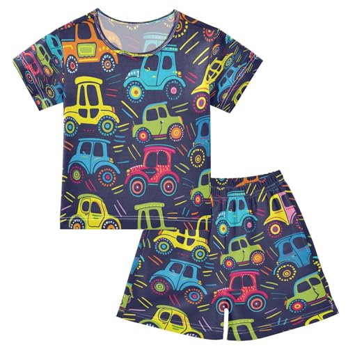 senya Short Sleeve Pajamas Sets Summer Cotton Sleepwear Cute Car Tractor