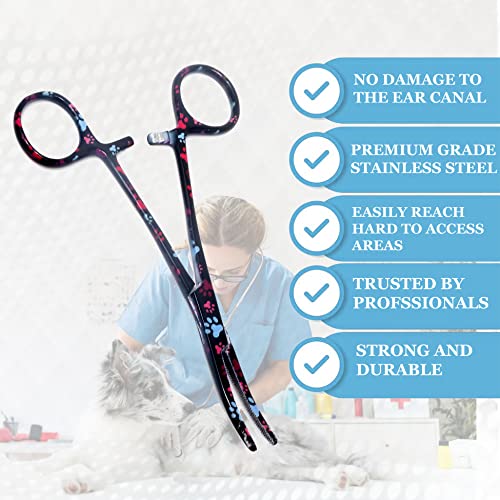 Dog Pet Ear/Nose Hair Puller Grooming Hemostat Locking Forceps Curved Pliers, 5.5″ (14cm) Full Serrated Clamps Stainless Steel (Black Multi Paws) Dog Pet Ear/Nose Hair Puller Grooming Hemostat Locking Forceps Curved Pliers, 5.5″ (14cm) Full Serrated Clamps Stainless Steel (Black Multi Paws)